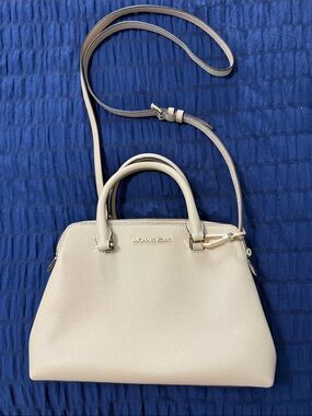 Michael Kors Cream Saffiano Leather Dome Satchel with Gold Hardware